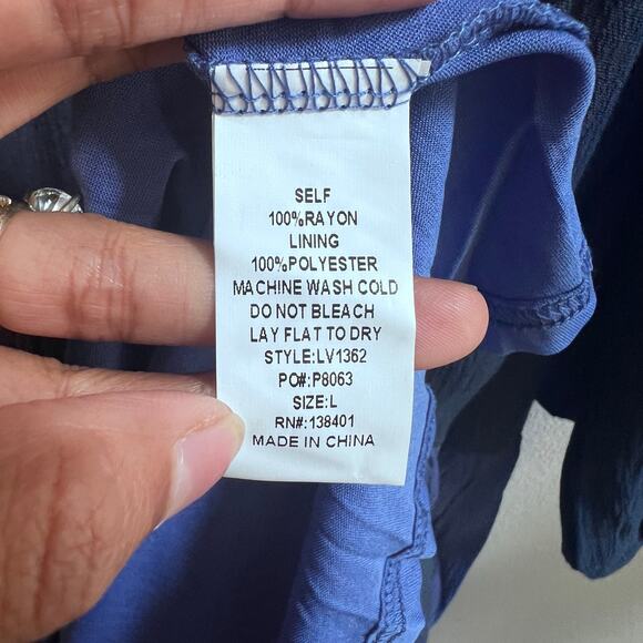 NEW Womens Floral V-Neck Embroidery Bohemian Flowy Love Blue Dress Long Sleeve L - Picture 9 of 10